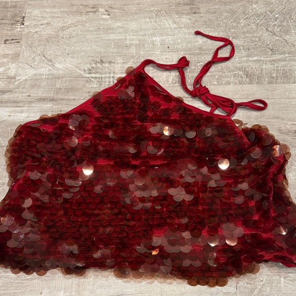 Tops - Red Sequin Halter Top